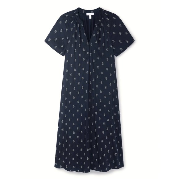 NWT THE WHITE COMPANY Printed Washed-Satin Midi Dress in Navy/Ecru - Picture 1 of 11